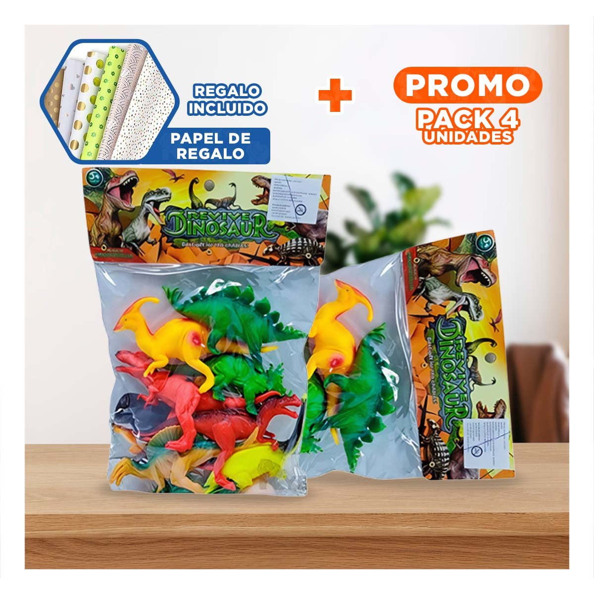 PACK4 COLECCIONISTA DE DINOSAURIOS CON ACCESORIOS EN BOLSA PARA DIVERSION YPAPEL REGALO - 1