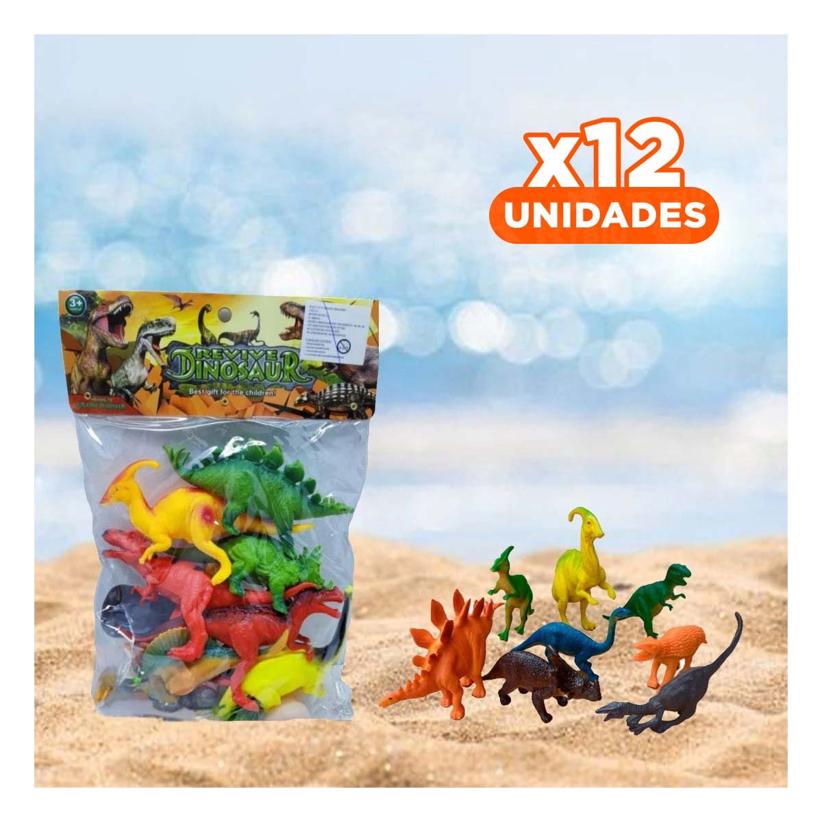 PACK12 MUESTRA DE DINOSAURIOS CON ACCESORIOS EN BOLSA PARA JUEGO - 1