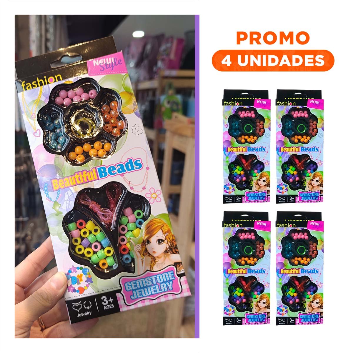 PACK4 ELEMENTO ESPECIAL DE HACER COLLARES DE JUGUETE EN CAJA PARA NIÑAS YREGALO STICKER - 1