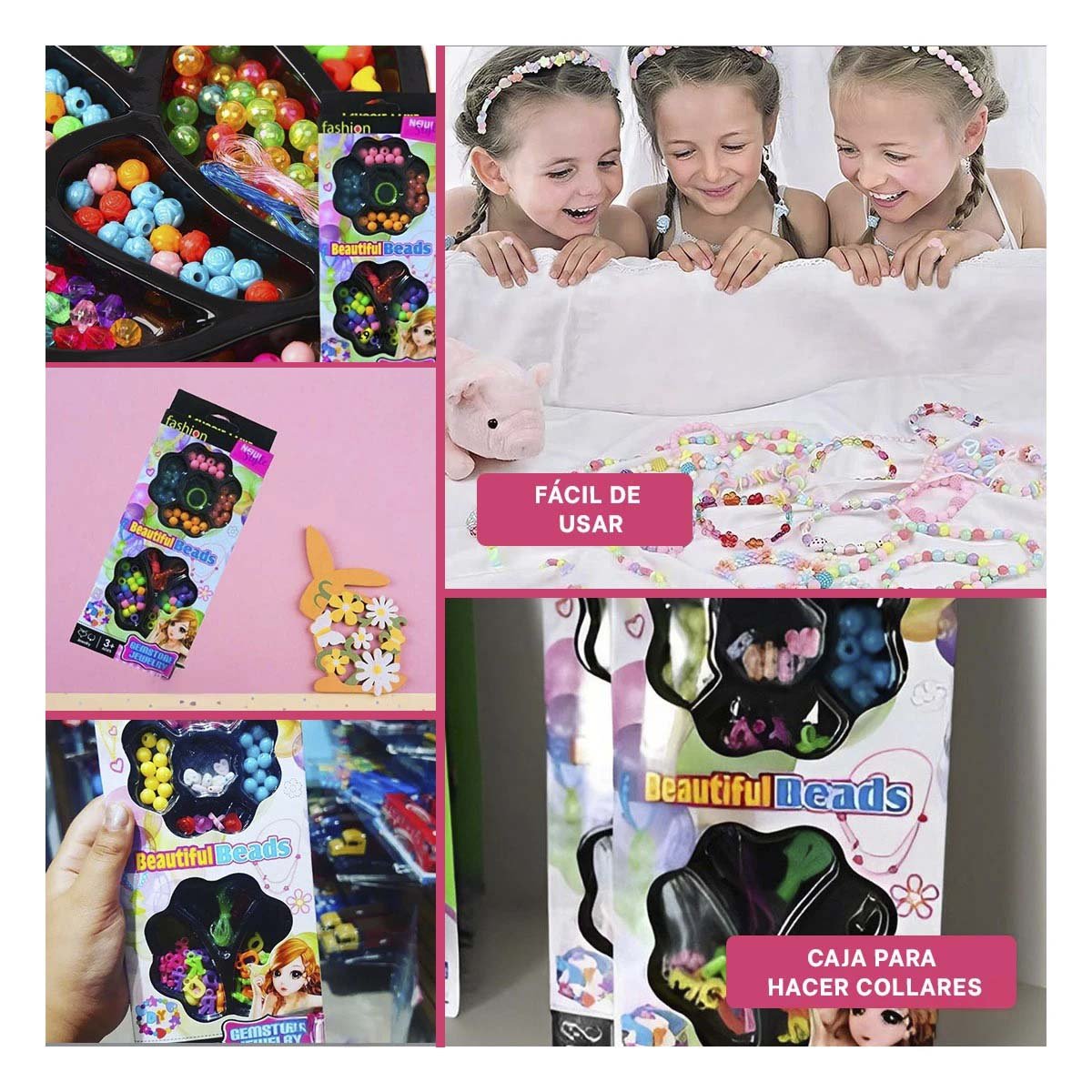 PACK4 ELEMENTO ESPECIAL DE HACER COLLARES DE JUGUETE EN CAJA PARA NIÑAS YREGALO STICKER - 2