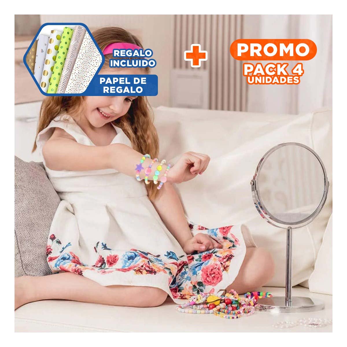 PACK4 ELEMENTO PARA HACER COLLARES DE JUGUETE EN CAJA PARA NIÑAS YPAPEL REGALO - 1