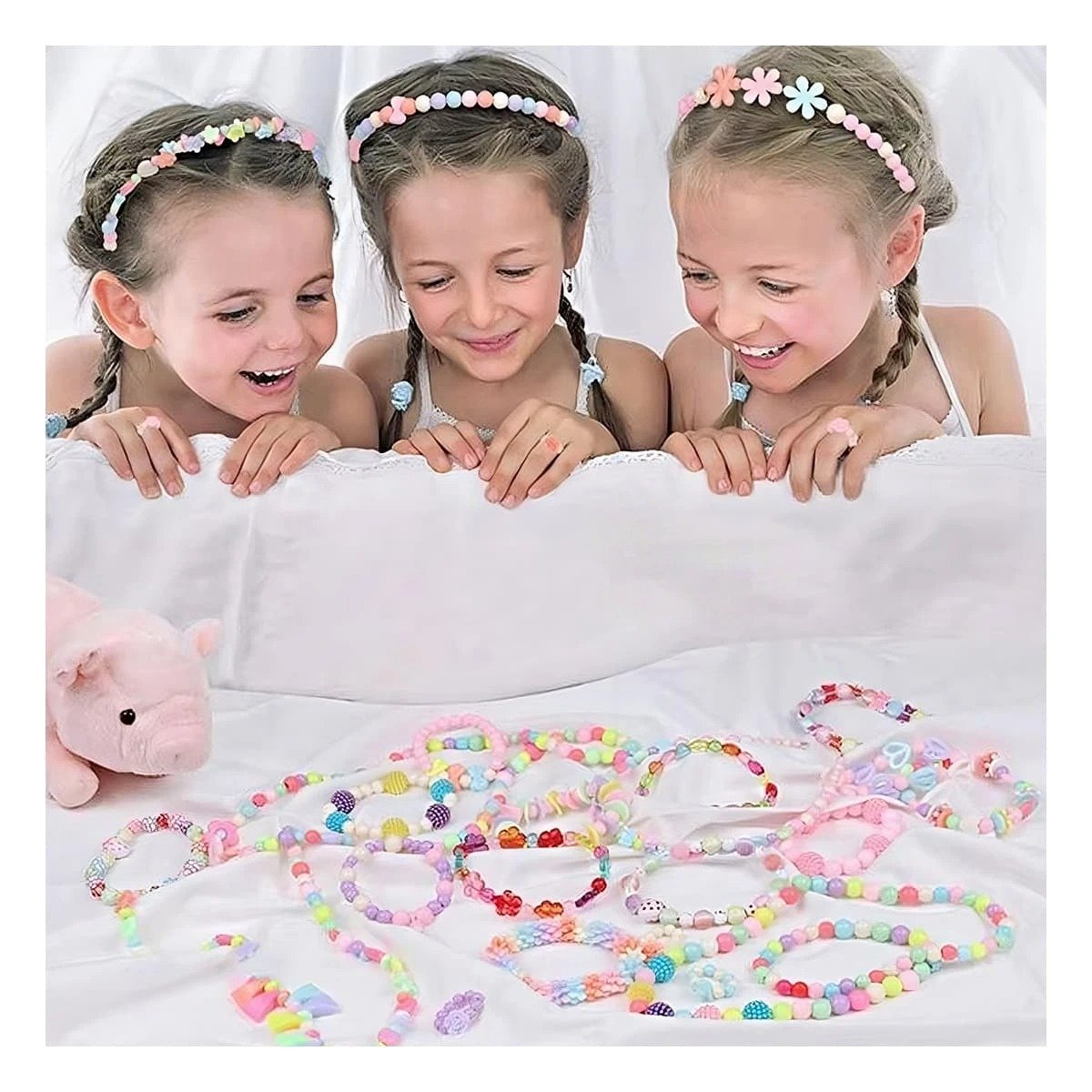 PACK4 ELEMENTO PARA HACER COLLARES DE JUGUETE EN CAJA PARA NIÑAS YPAPEL REGALO - 5