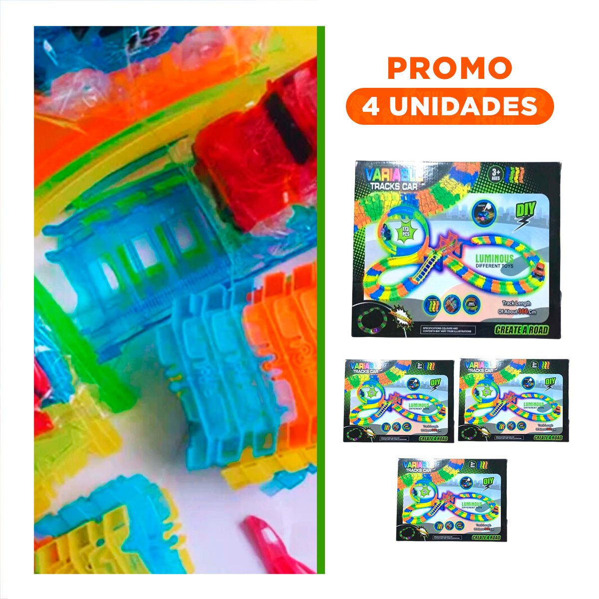 PACK4 JUEGO DE CIRCUITO CON MINI CARRO PARA CASA DIVERSION CREATIVA YREGALO STICKER - 1