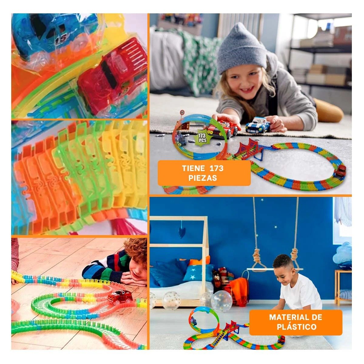 PACK4 JUEGO DE CIRCUITO CON MINI CARRO PARA CASA DIVERSION CREATIVA YREGALO STICKER - 2