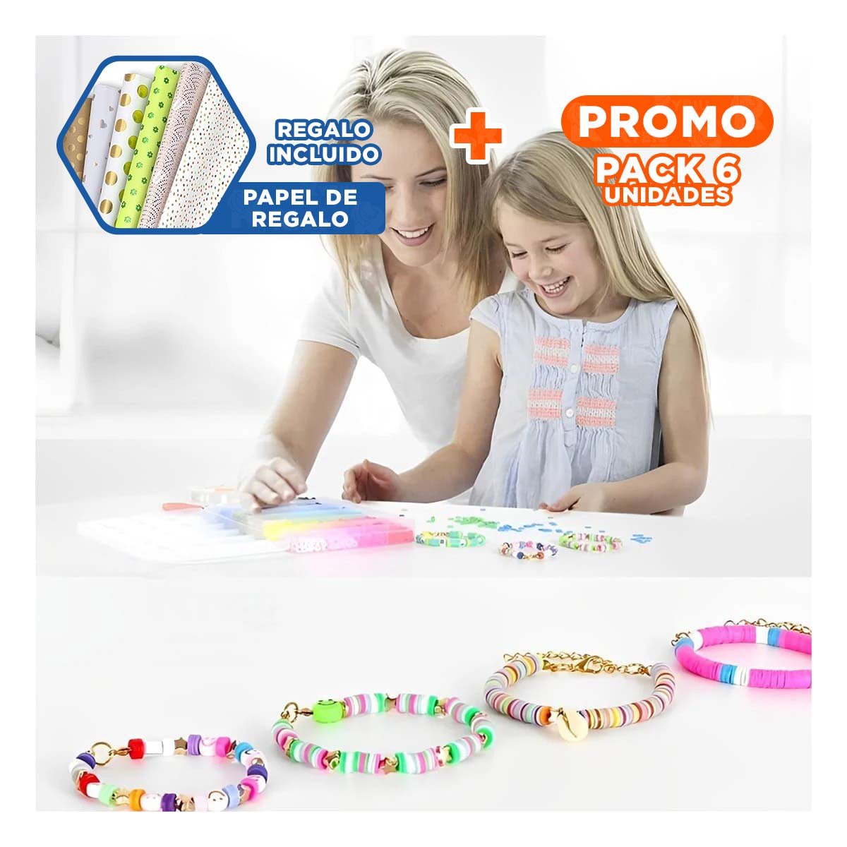 PACK6 ESTUCHE DE HACER COLLARES DE JUGUETE EN CAJA PARA NIÑAS YPAPEL REGALO - 1