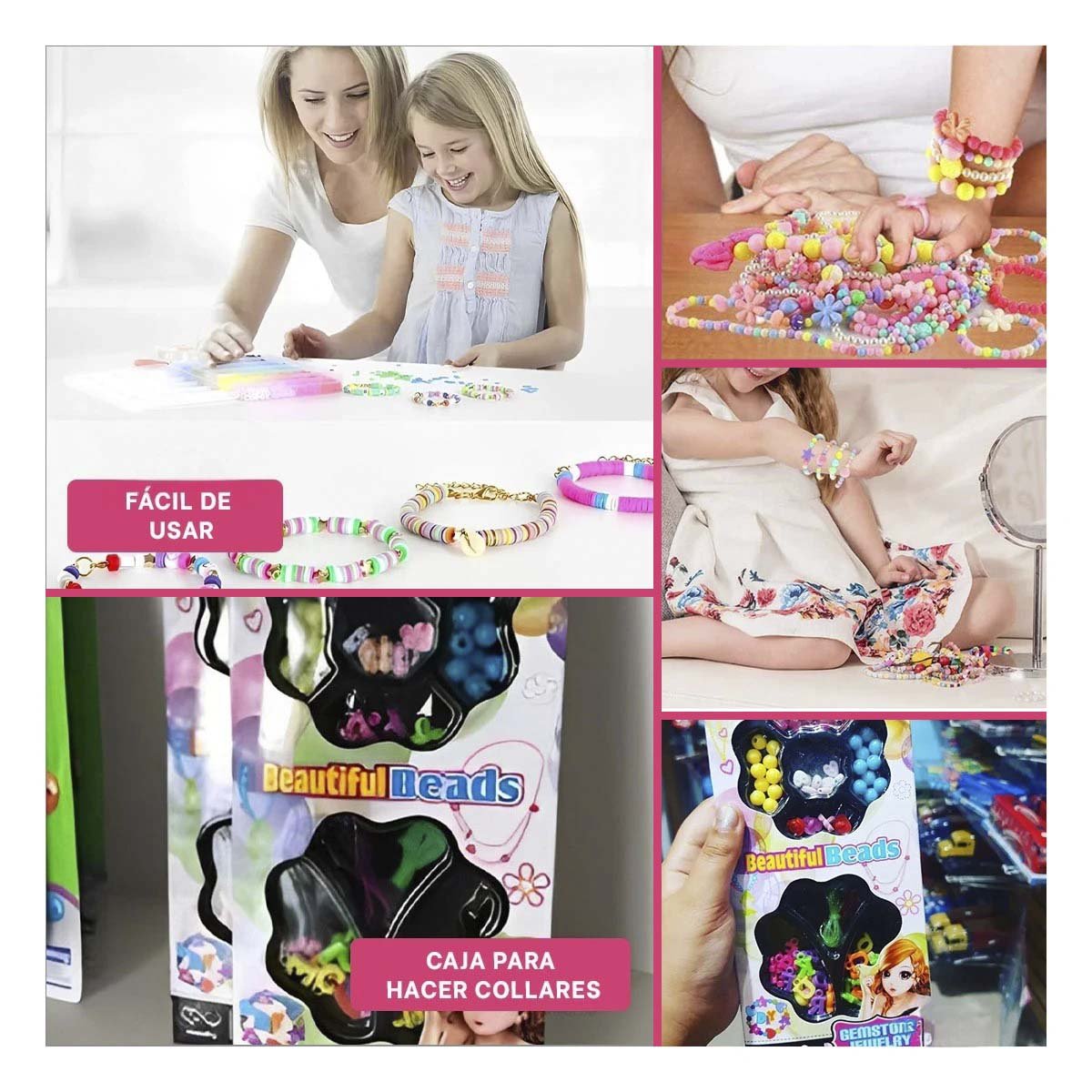 PACK6 ESTUCHE DE HACER COLLARES DE JUGUETE EN CAJA PARA NIÑAS YPAPEL REGALO - 3