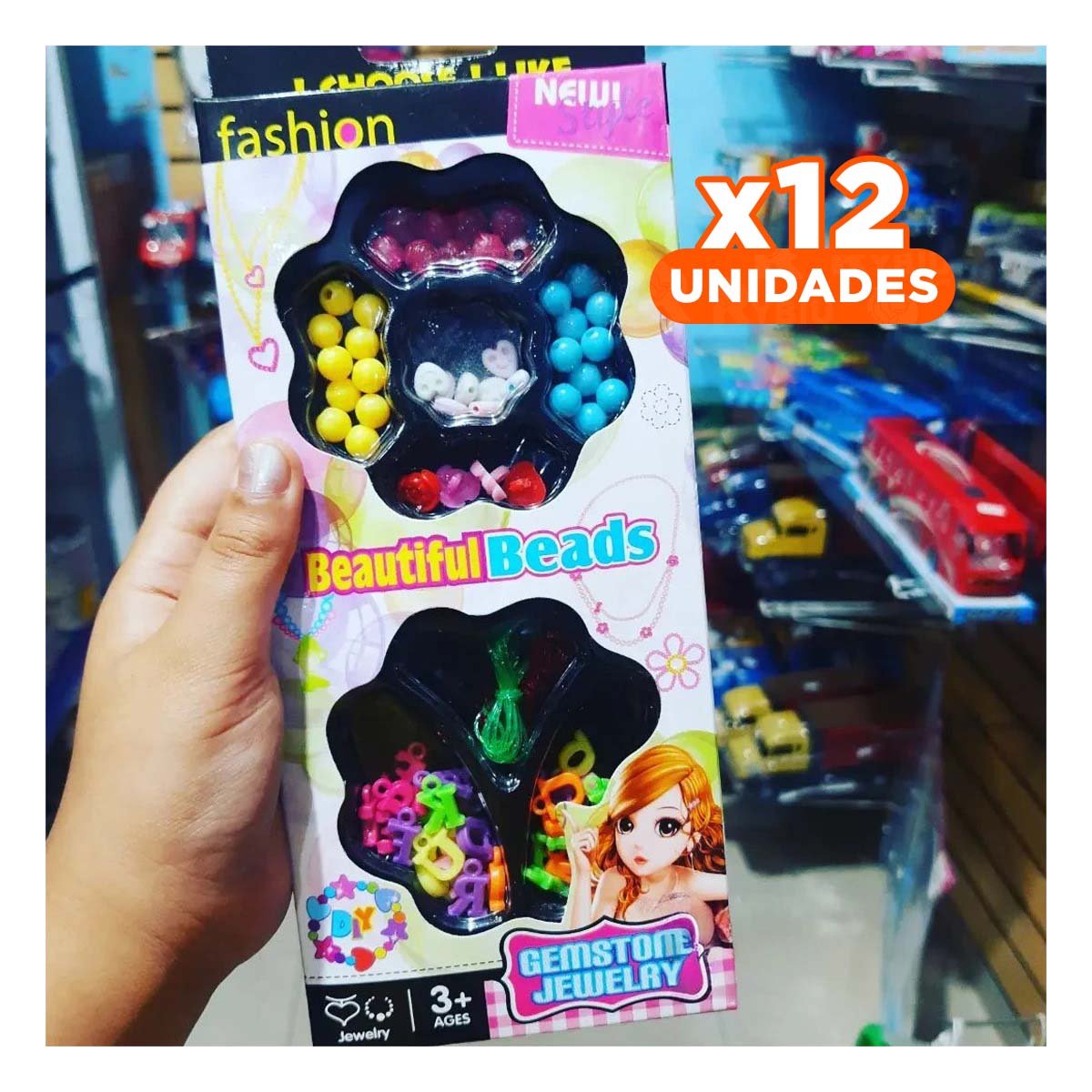 PACK12 KIT CREATIVO DE HACER COLLARES DE JUGUETE EN CAJA PARA NIÑAS - 1