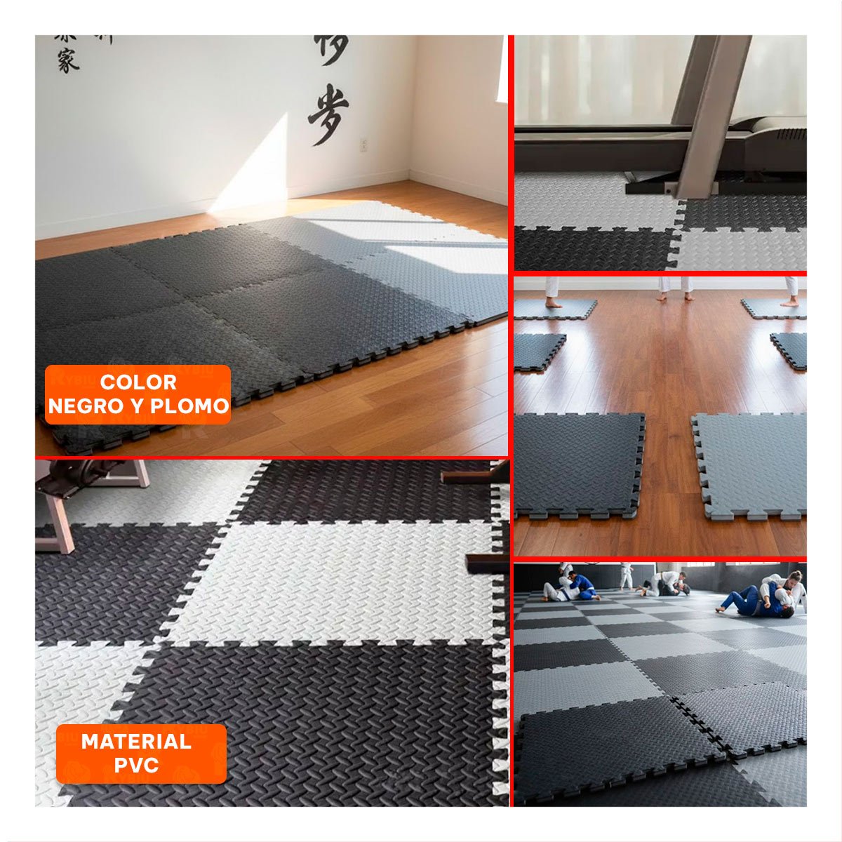 PISO DE EJERCICIOS EVA 100X2.5CM NEGRO Y PLOMO - 5
