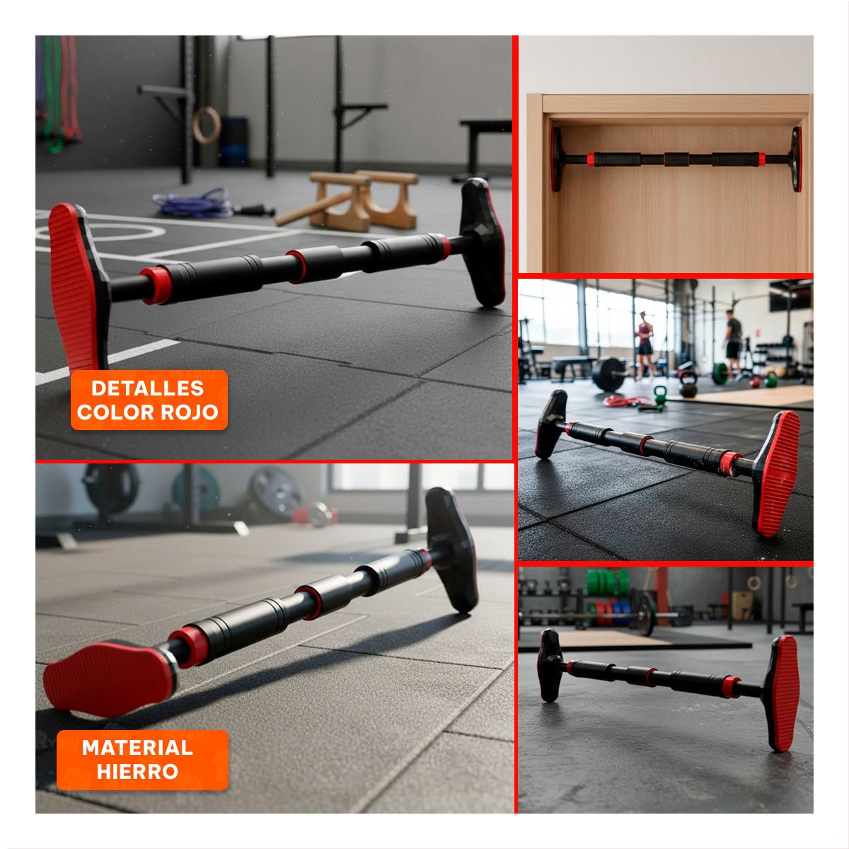 SOPORTE AJUSTABLE PARA DOMINADAS 90 130CM NEGRO Y ROJO - 5