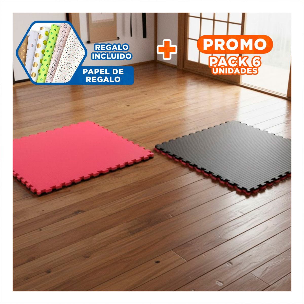 PACK6 ALFOMBRA ERGONOMICA PARA TONIFICACION NEGRO Y ROJO YPAPEL REGALO - 1