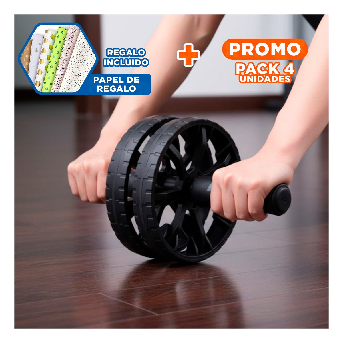 PACK4 ROLLO MULTIFUNCIONAL PARA ABDOMINALES NEGRO YPAPEL REGALO - 1
