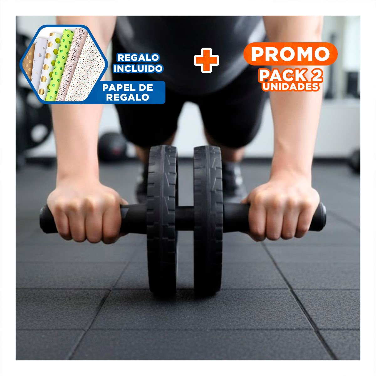 PACK2 RODILLO COMPACTO PARA EJERCICIOS DE CORE NEGRO YPAPEL REGALO - 1