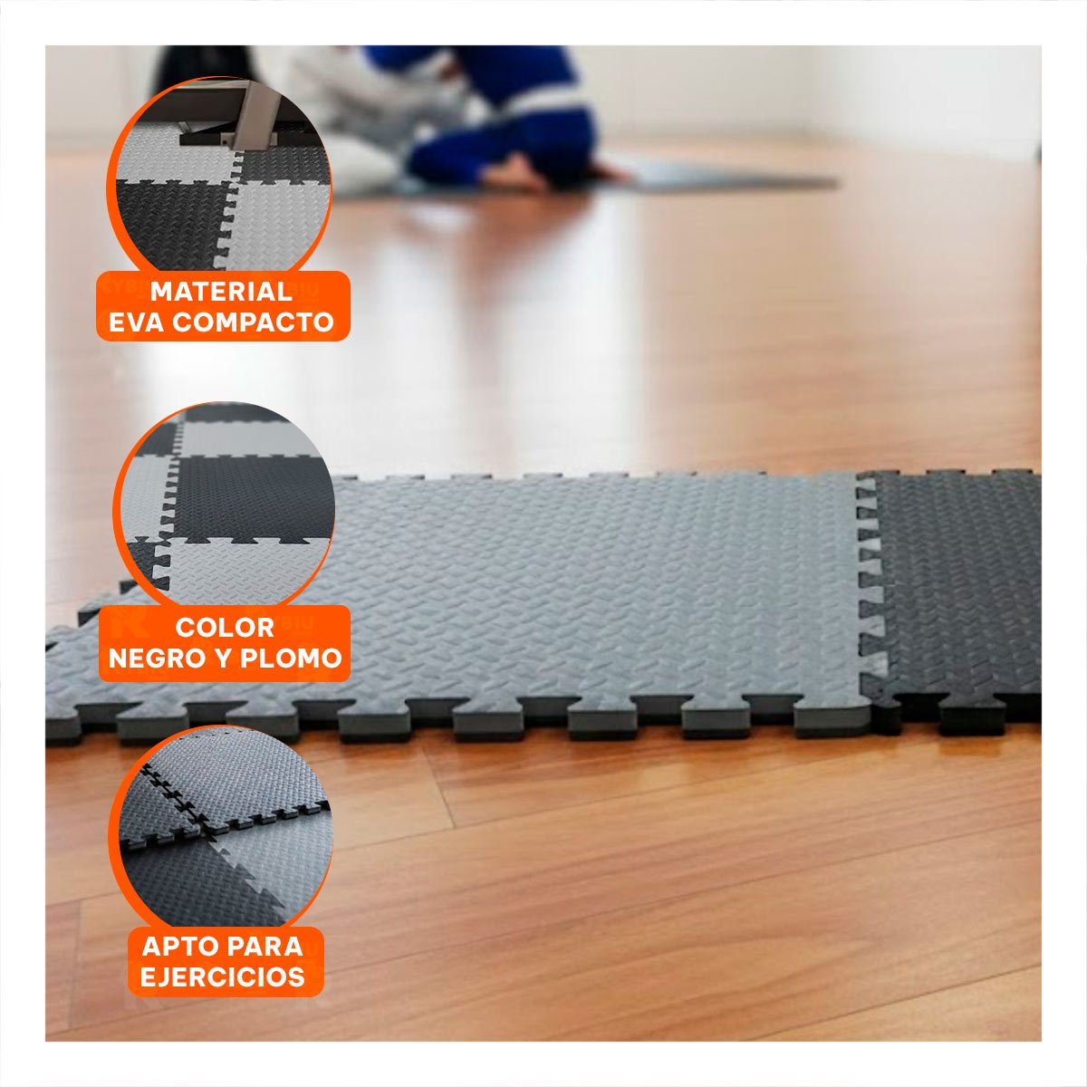 PACK6 ALFOMBRA PARA EJERCICIOS DE FUERZA NEGRO Y PLOMO - 5