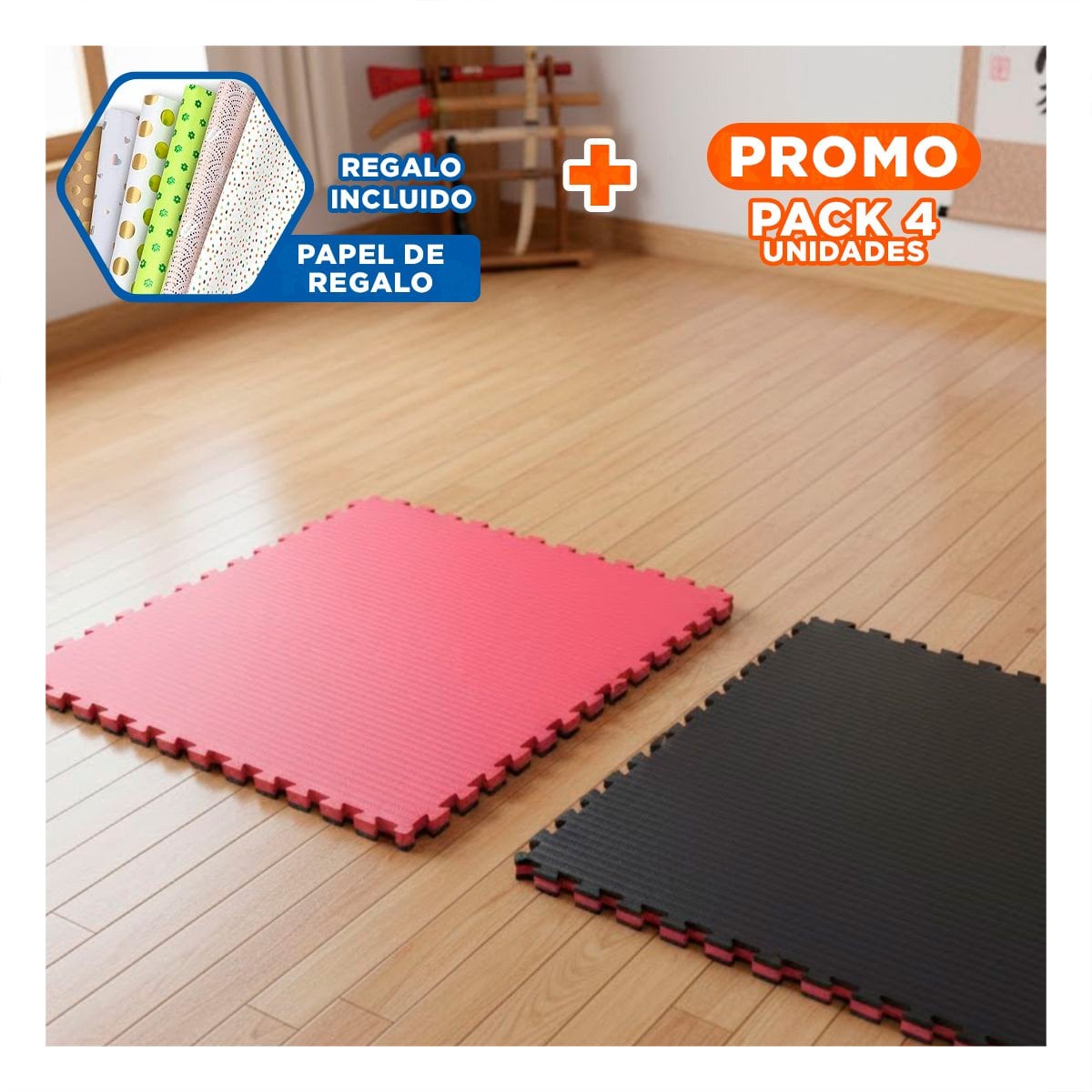 PACK4 PISO DE TONIFICACION EVA 100X2CM NEGRO Y ROJO YPAPEL REGALO - 1