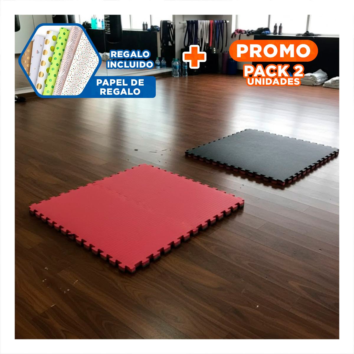 PACK2 COLCHONETA DE FITNESS Y YOGA NEGRO Y ROJO YPAPEL REGALO - 1