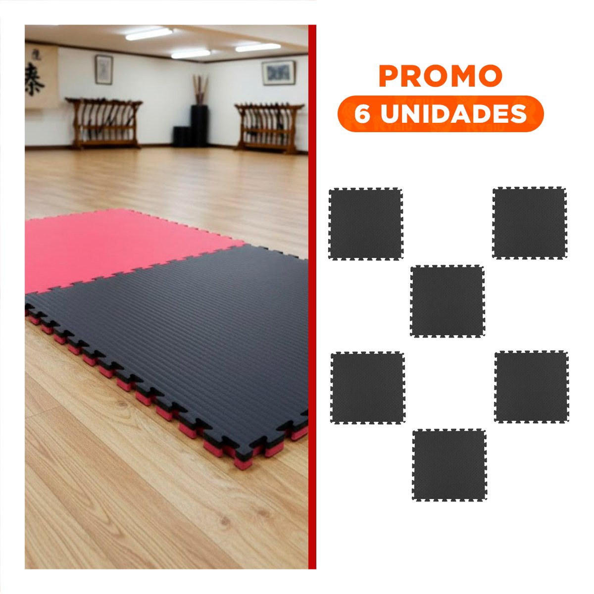 PACK6 COLCHONETA PORTATIL PARA EJERCICIOS NEGRO Y ROJO - 1