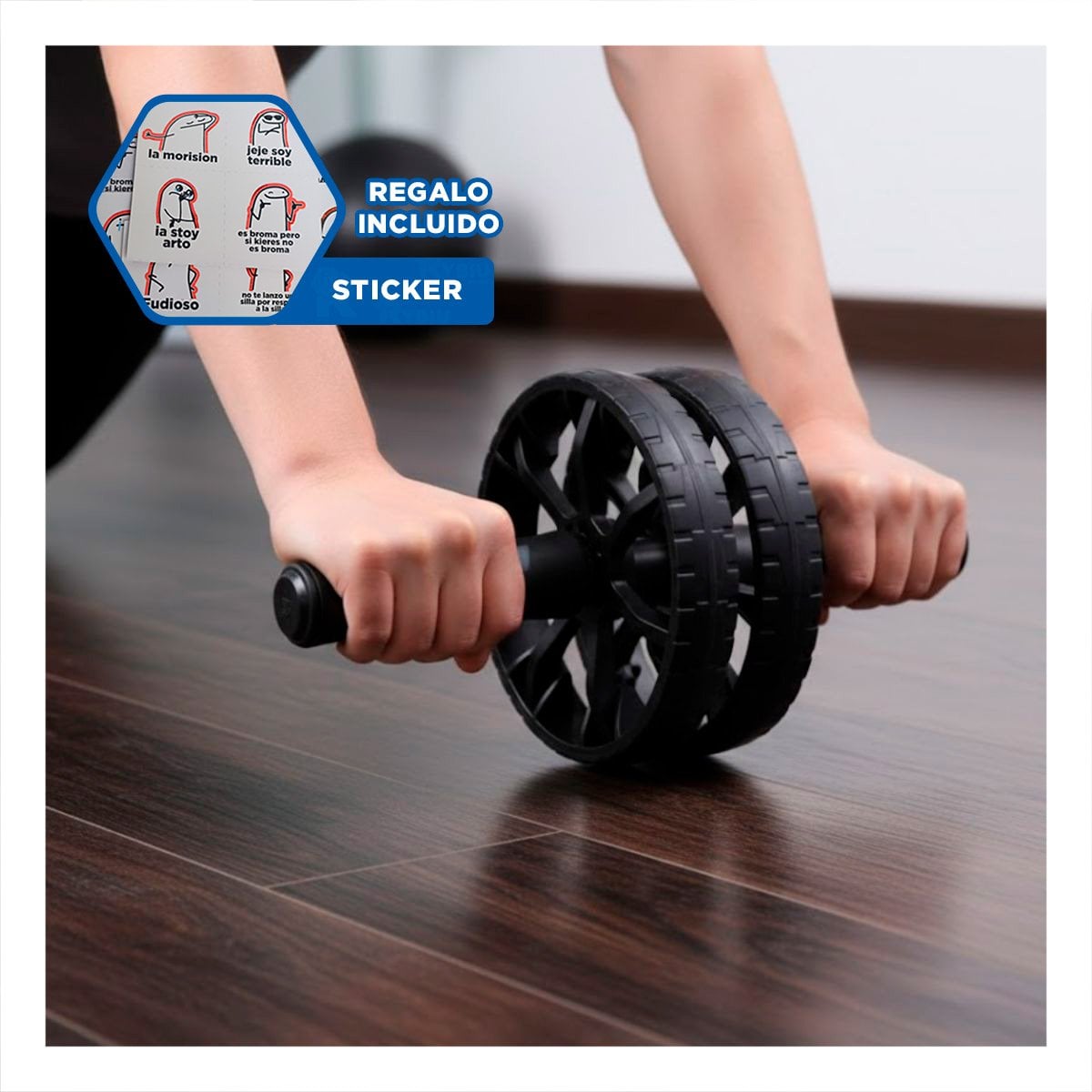 RODILLO PROFESIONAL PARA ENTRENAMIENTO ABDOMINAL NEGRO YREGALO STICKER - 1