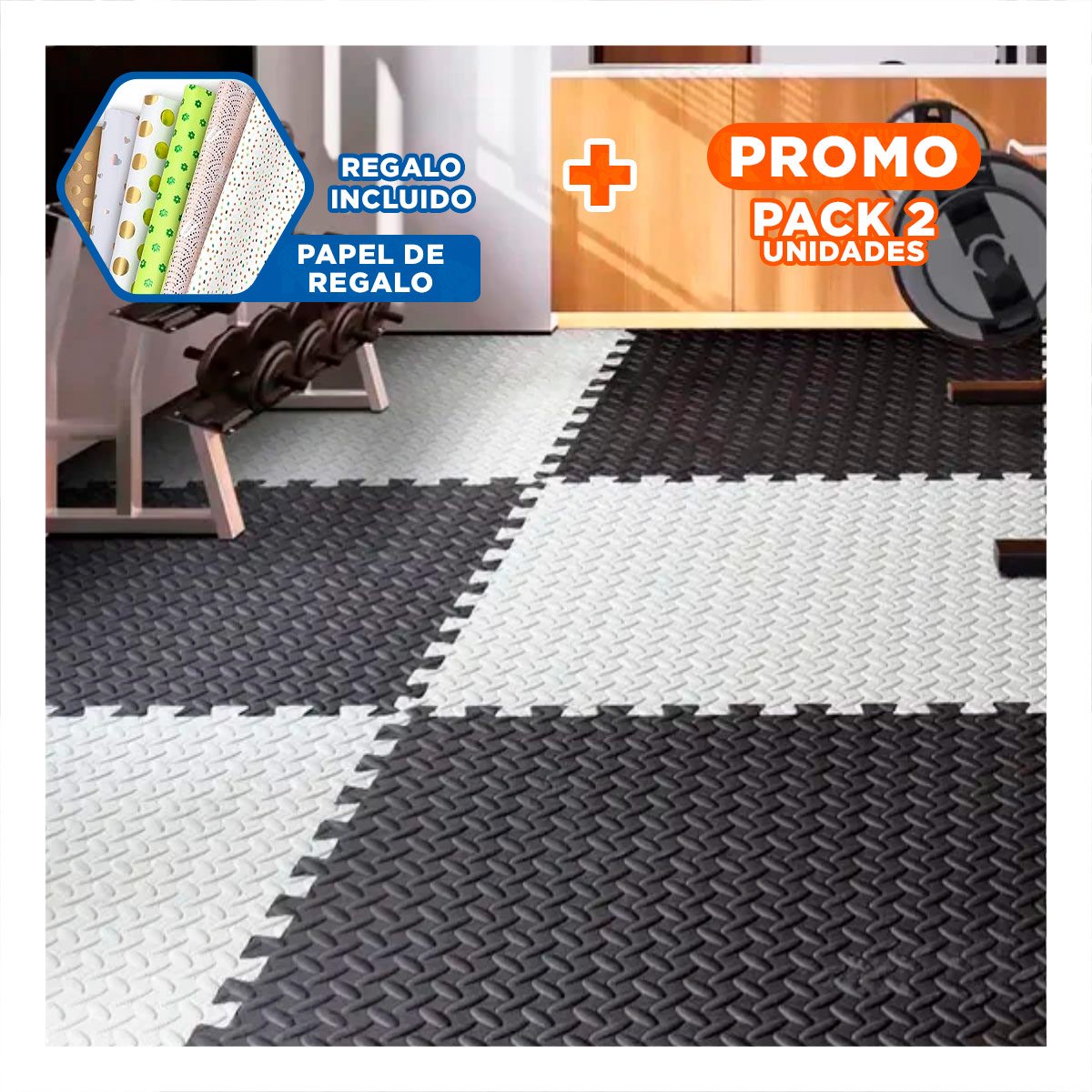 PACK2 ALFOMBRA DEPORTIVA PARA PILATES NEGRO Y PLOMO YPAPEL REGALO - 1