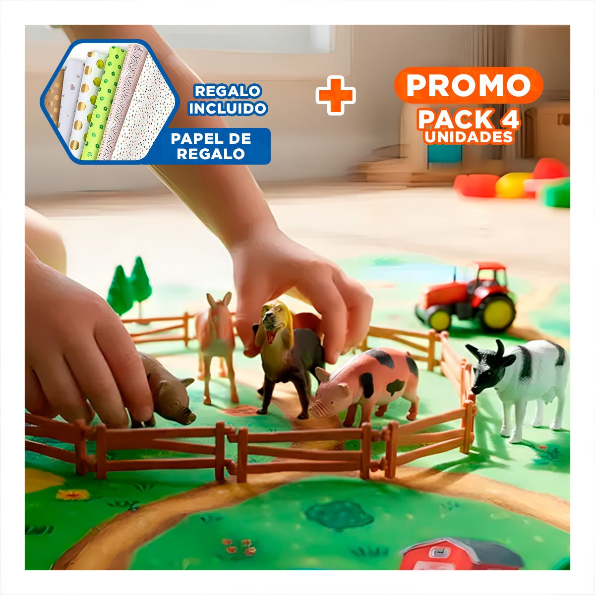 PACK4 ANIMALES REALISTAS DE GRANJA DOMESTICO EN BOLSA PARA JUEGO CREATIVO YPAPEL REGALO - 1