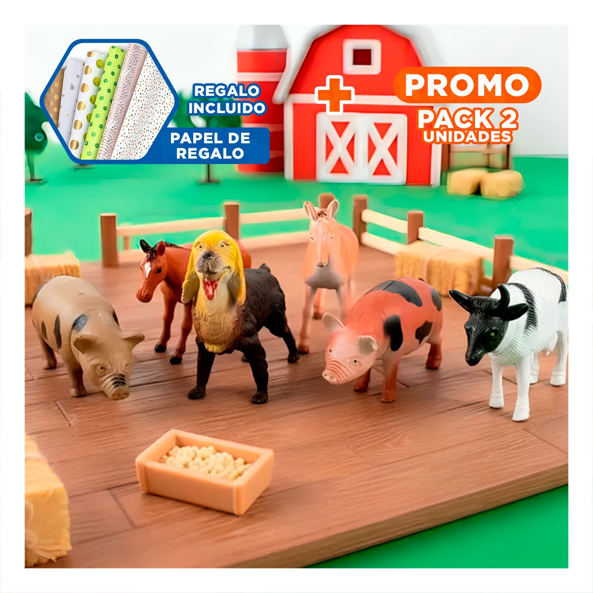 PACK2 COLECCION DE MINIATURAS DE ANIMALES DE GRANJA EN BOLSA PARA HOGAR YPAPEL REGALO - 1