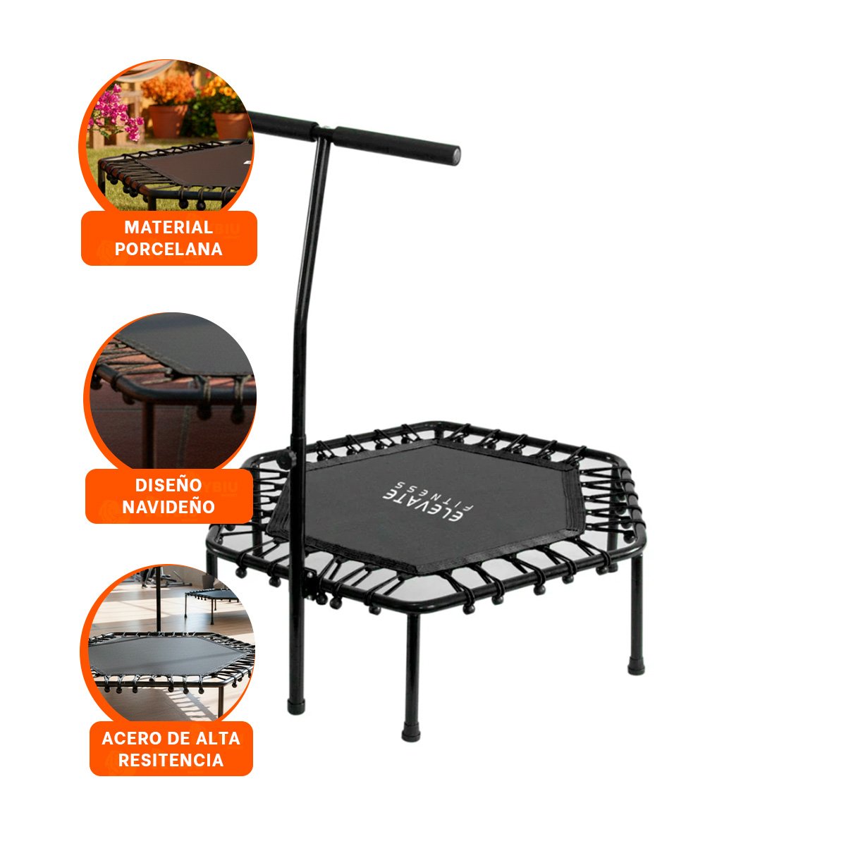 TRAMPOLIN HEXAGONAL NEGRO 100X130CM CON BASE ESTABLE PARA USO FRECUENTE - 3