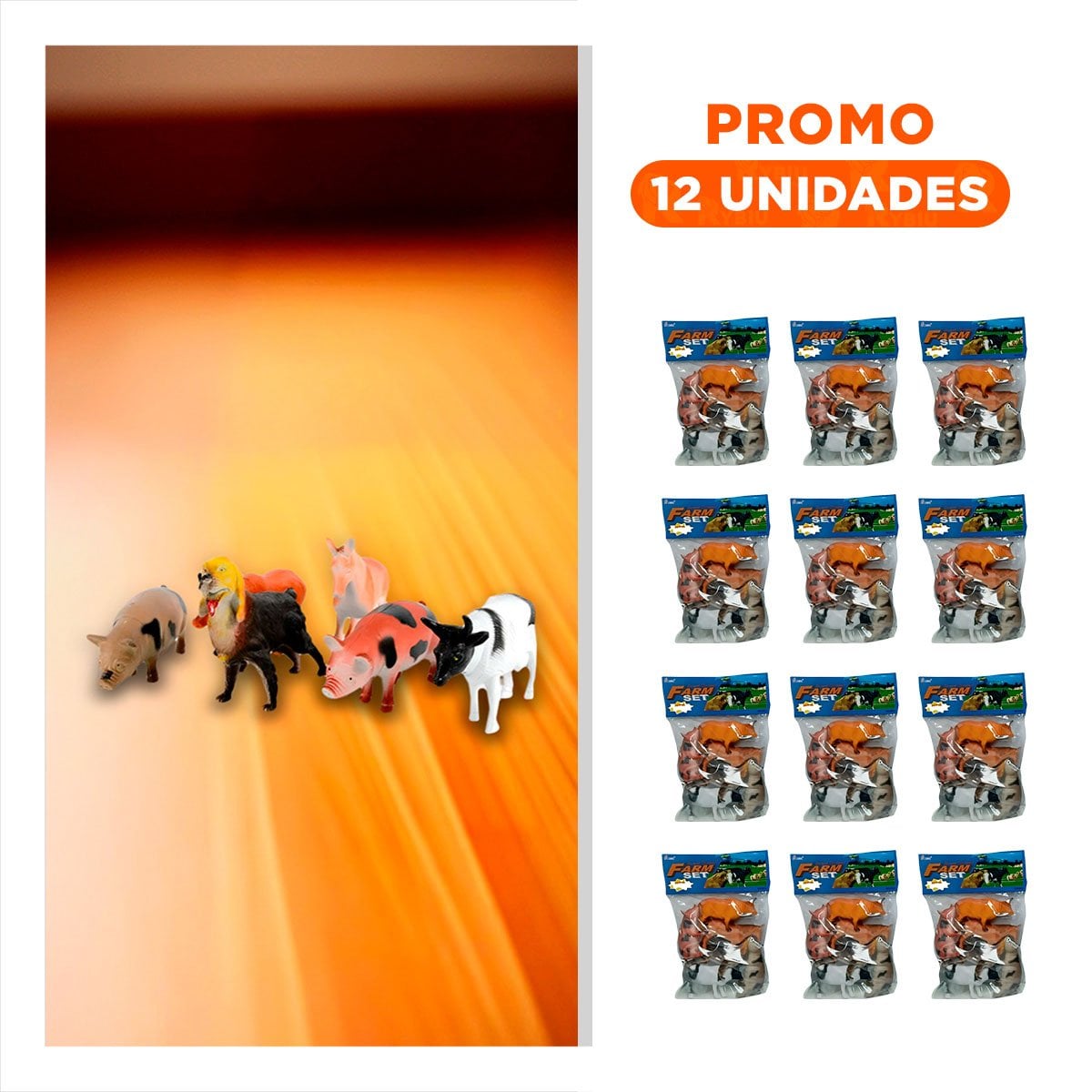 PACK12 COLECCION REALISTA DE ANIMALES DE GRANJA DOMESTICO EN BOLSA YREGALO STICKER - 1