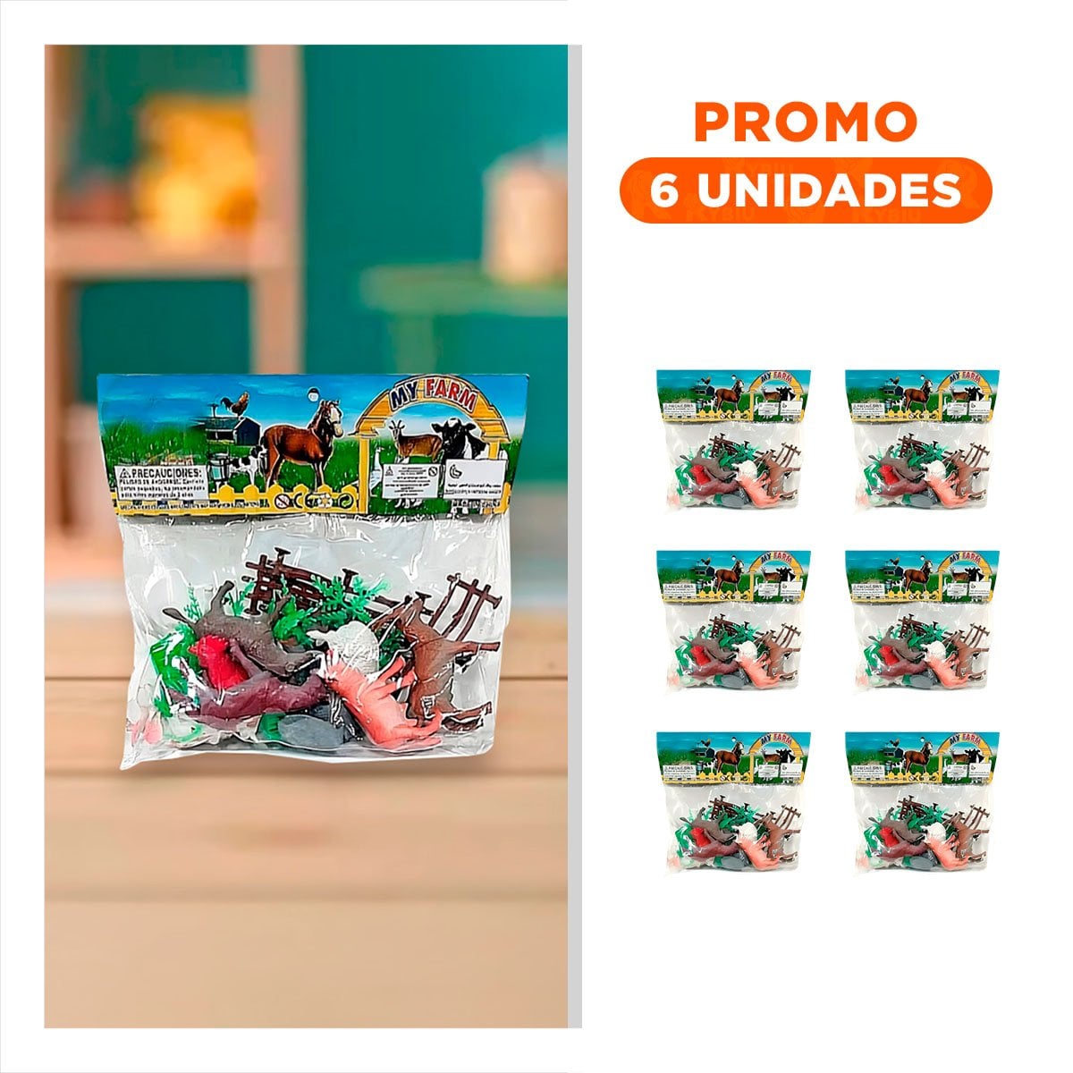 PACK6 FIGURAS DE JUEGO DE ANIMALES DE GRANJA CON PLANTAS PARA CASA - 1