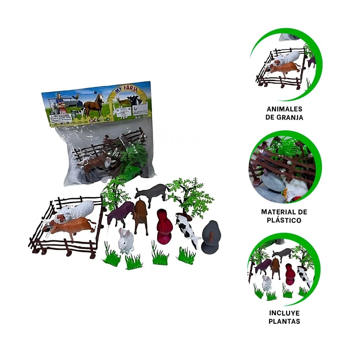 PACK6 FIGURAS DE JUEGO DE ANIMALES DE GRANJA CON PLANTAS PARA CASA - 2