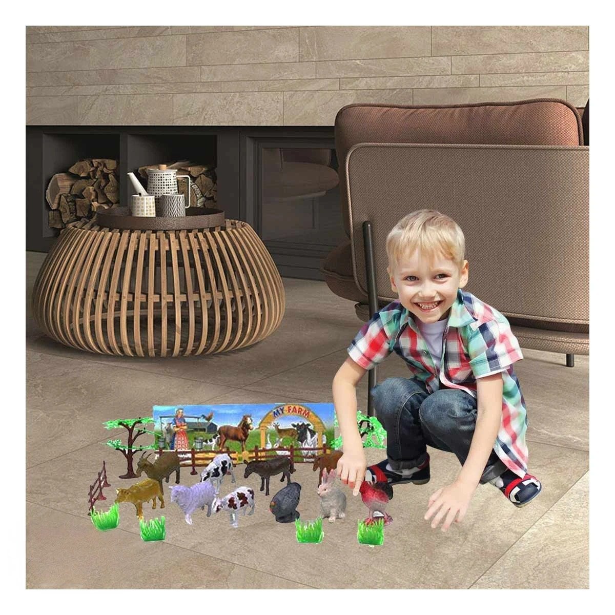 PACK6 FIGURAS DE JUEGO DE ANIMALES DE GRANJA CON PLANTAS PARA CASA - 3