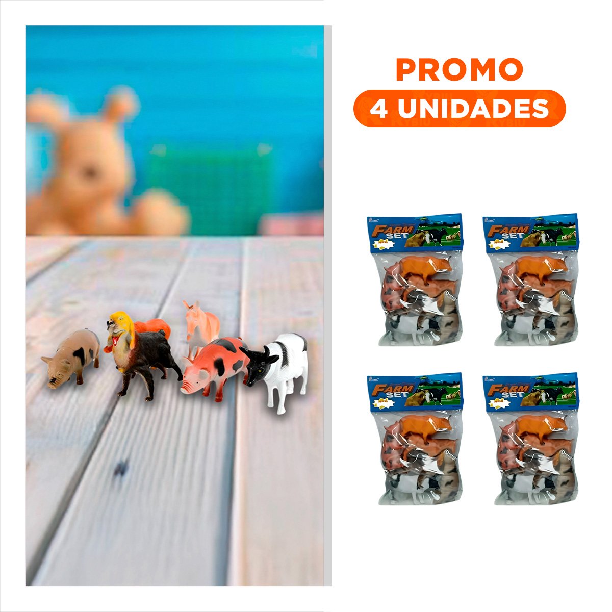 PACK4 MUÑECOS DE ANIMALES DE GRANJA DOMESTICO EN BOLSA PARA DIVERSION YREGALO STICKER - 1