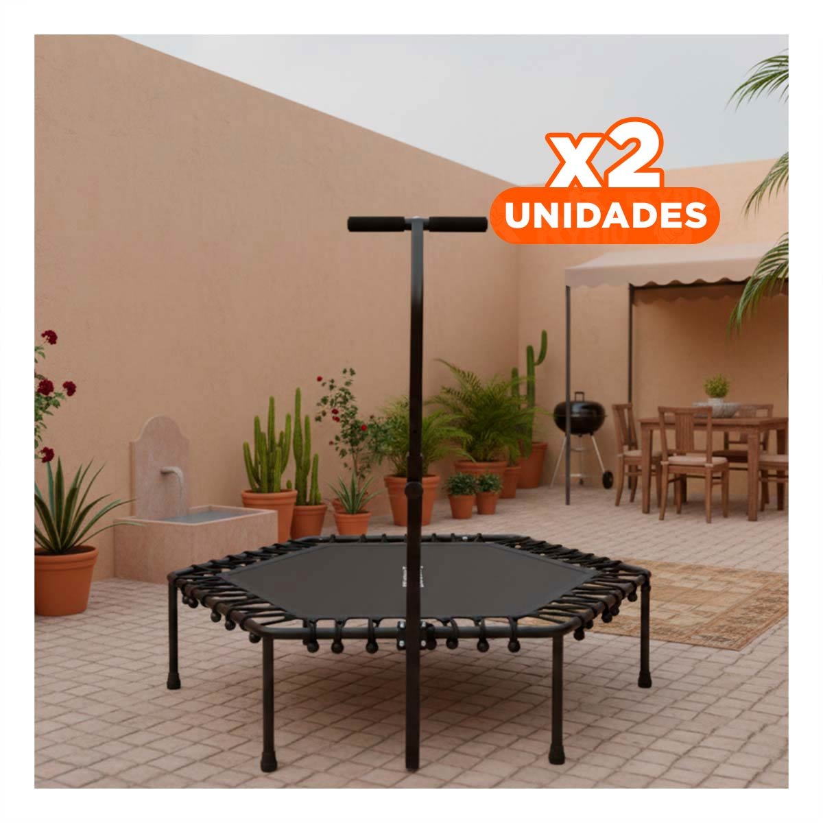 PACK2 TRAMPOLIN HEXAGONAL NEGRO 100X130CM PARA EJERCICIO DIARIO EN CASA YREGALO STICKER - 1