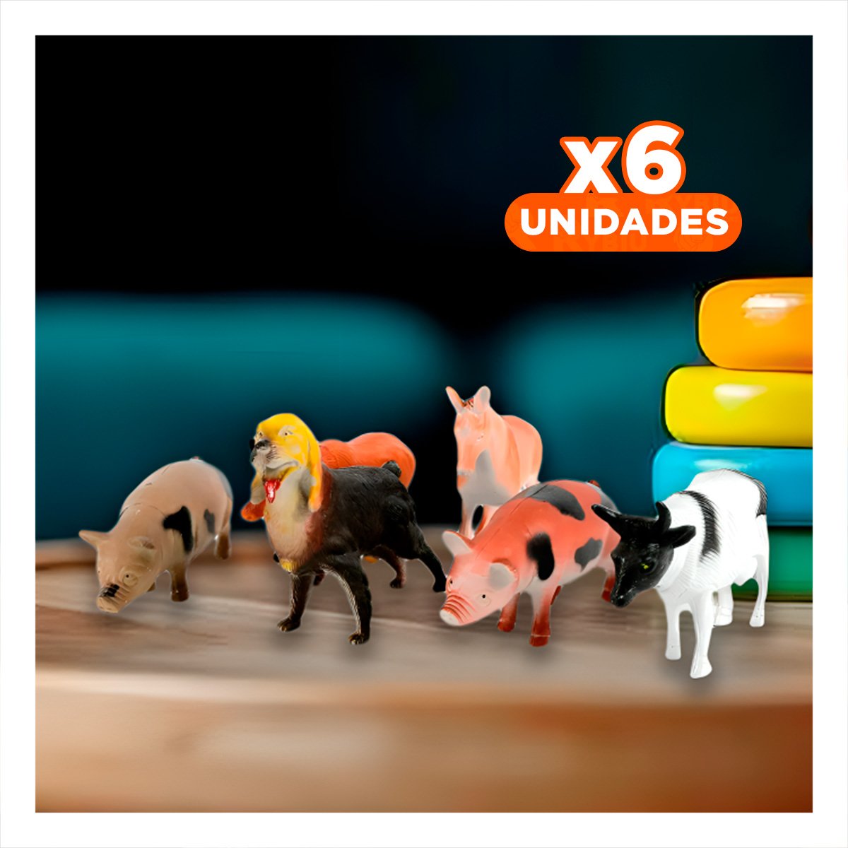 PACK6 CONJUNTO REALISTA DE ANIMALES DE GRANJA DOMESTICO EN BOLSA PARA JUEGO YREGALO STICKER - 1