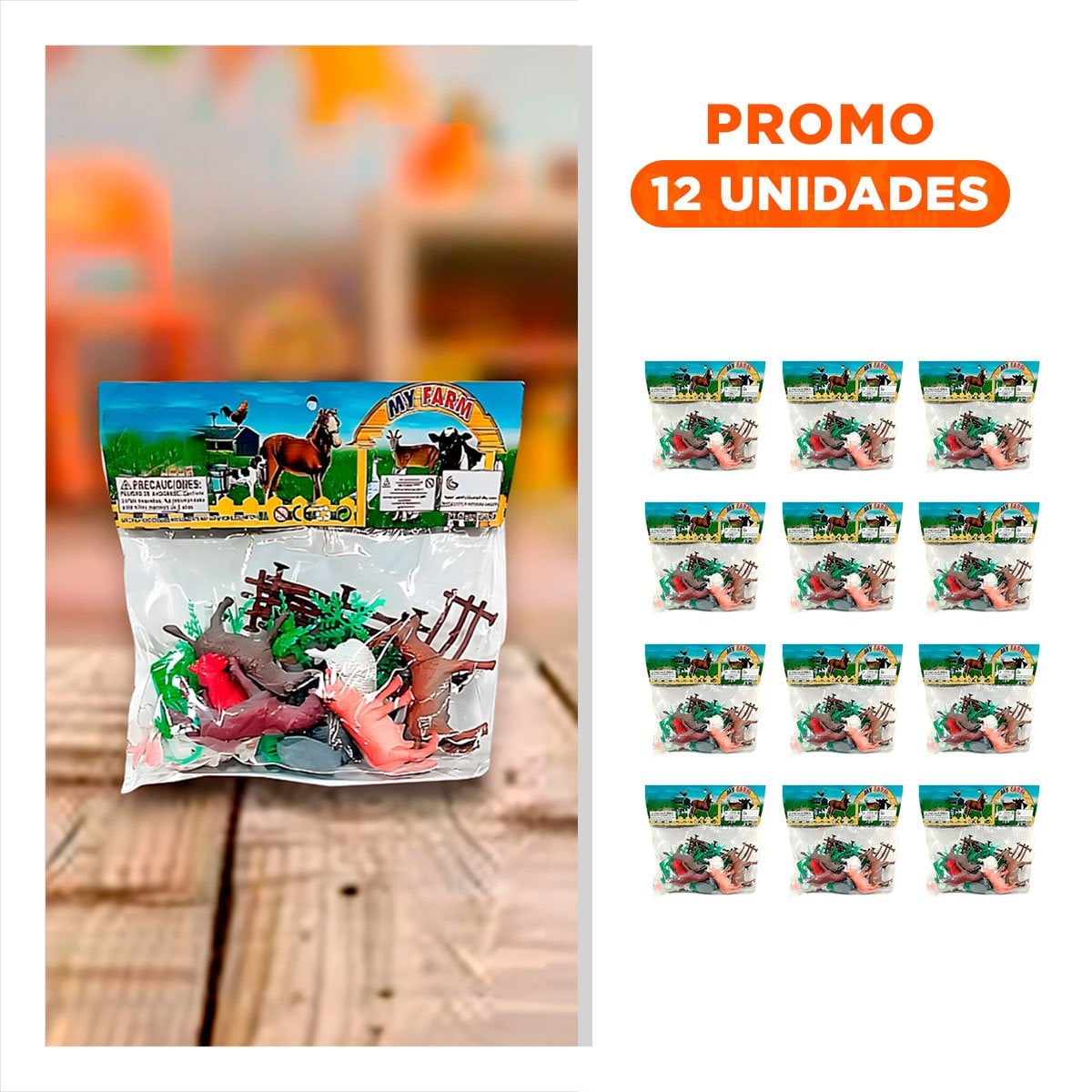 PACK12 BOLSA DE JUEGO DE ANIMALES DE GRANJA CON PLANTAS PARA HOGAR YREGALO STICKER - 1