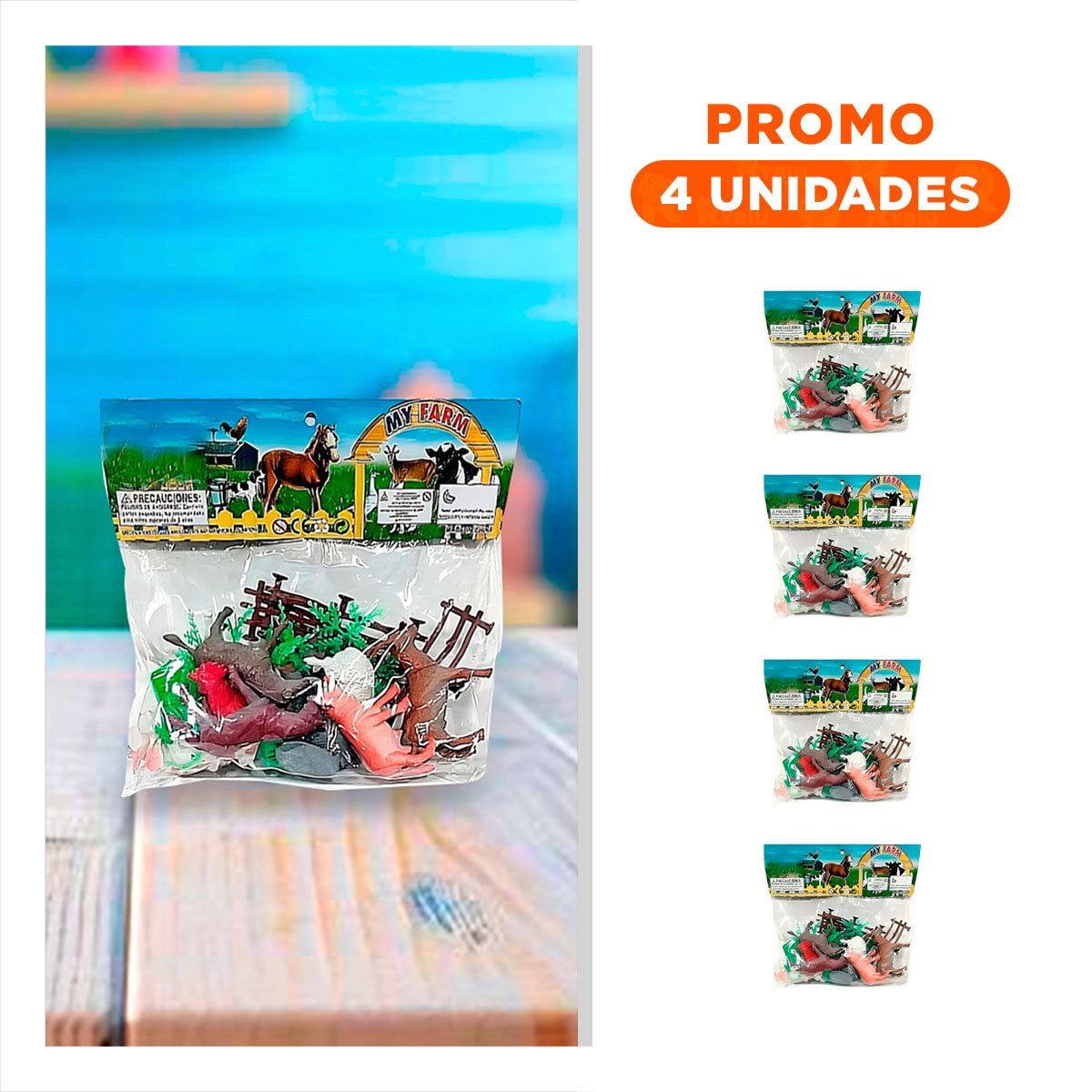 PACK4 FIGURAS DECORATIVAS DE ANIMALES DE GRANJA CON PLANTAS PARA HOGAR YREGALO STICKER - 1