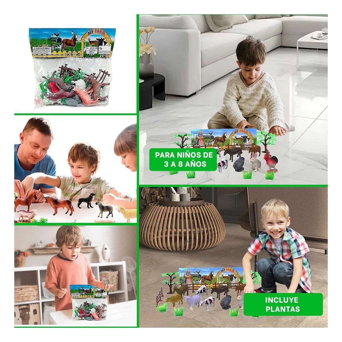 PACK4 FIGURAS DECORATIVAS DE ANIMALES DE GRANJA CON PLANTAS PARA HOGAR YREGALO STICKER - 2