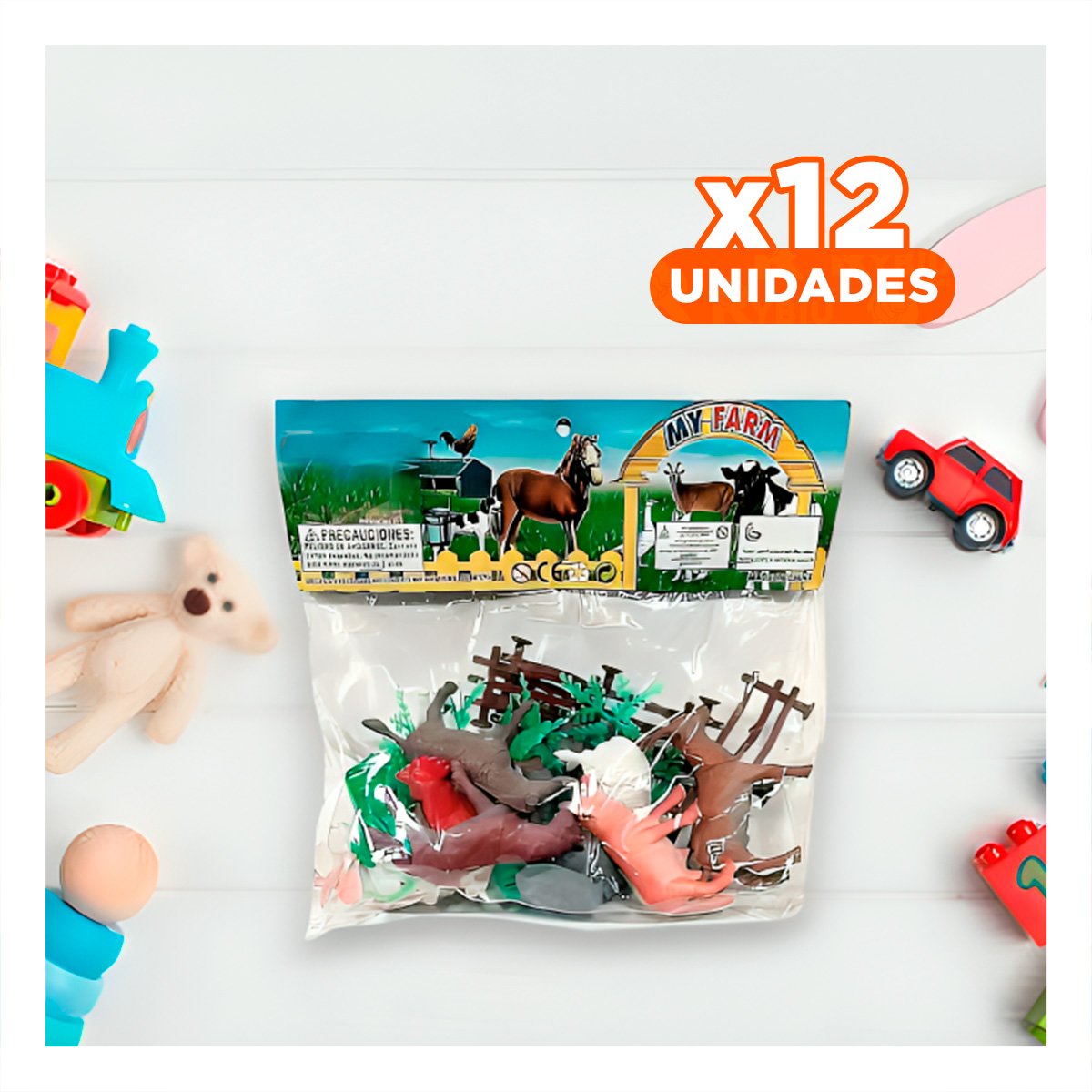 PACK12 BOLSA EDUCATIVA DE ANIMALES DE GRANJA CON PLANTAS PARA HOGAR - 1