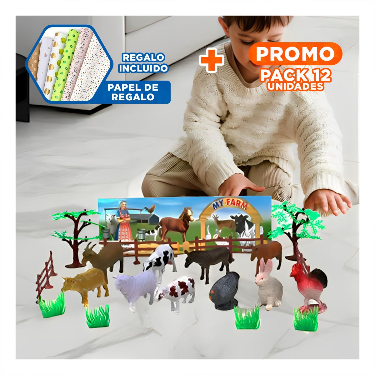 PACK12 BOLSA CREATIVA DE ANIMALES DE GRANJA CON PLANTAS PARA CASA YPAPEL REGALO - 1