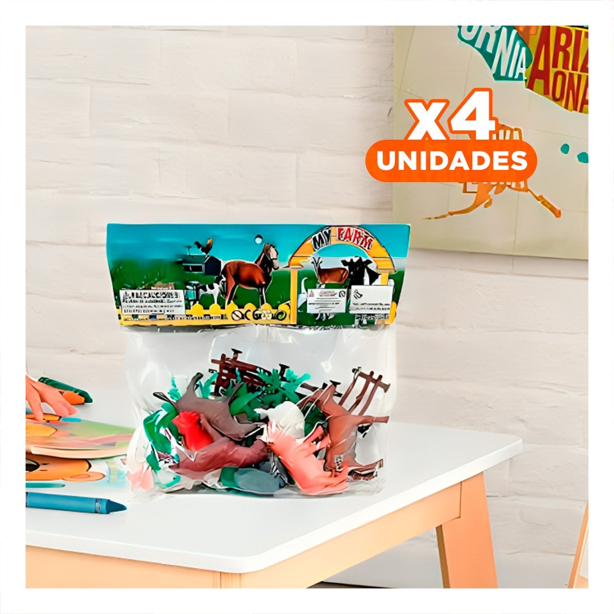 PACK4 FIGURAS EDUCATIVAS DE ANIMALES DE GRANJA CON PLANTAS PARA HOGAR - 1