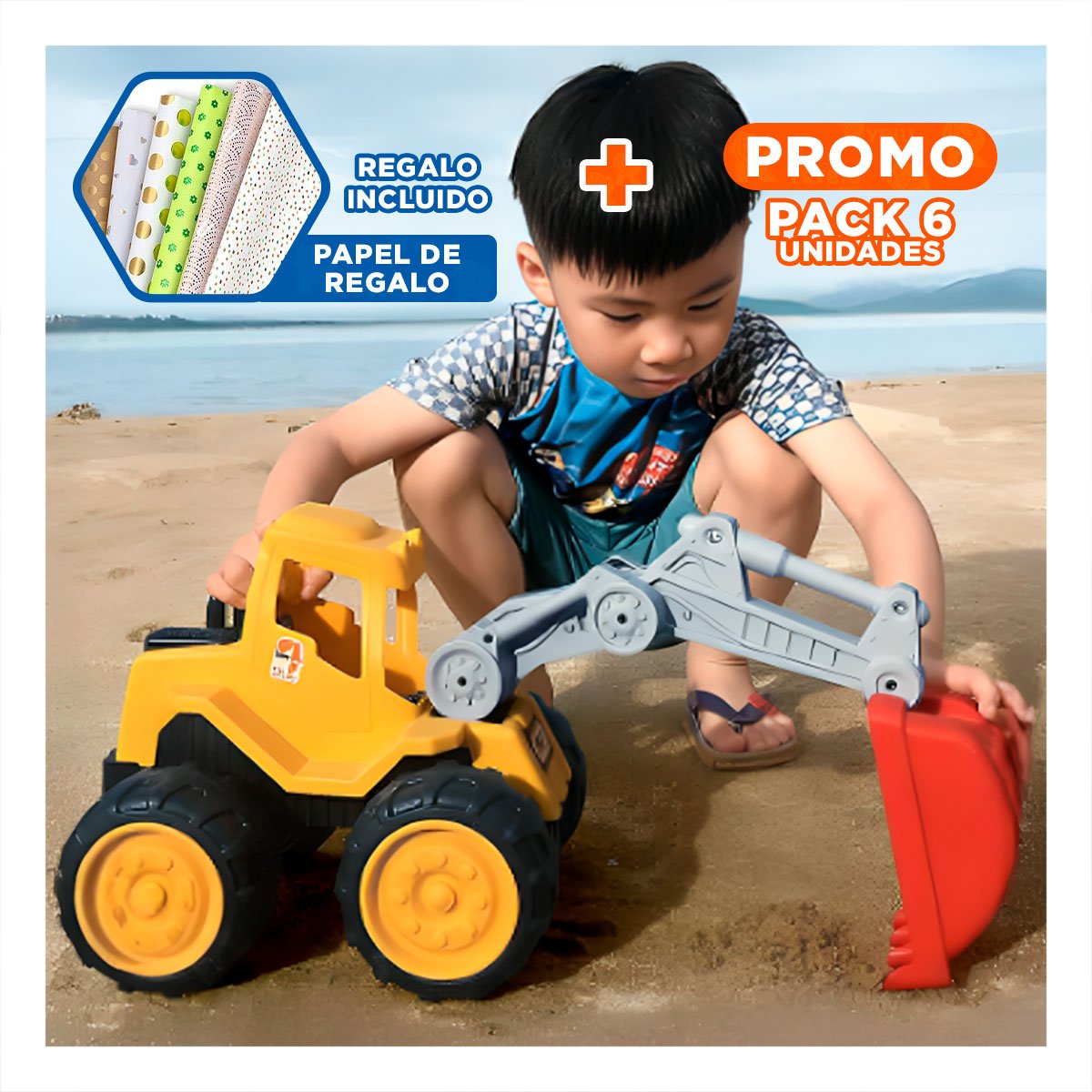 PACK6 PROPUESTA LUDICA CARRO CONSTRUCTOR EXCAVADORA PARA USO EN CASA YPAPEL REGALO - 1