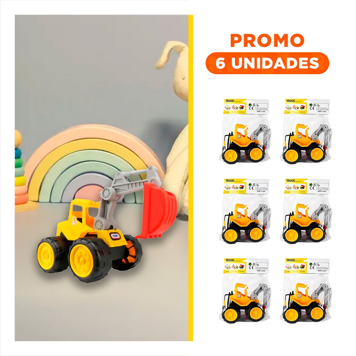 PACK6 SOLUCION CARRO CONSTRUCTOR EXCAVADORA PARA ESPACIOS DE HOGAR Y JUEGO - 1