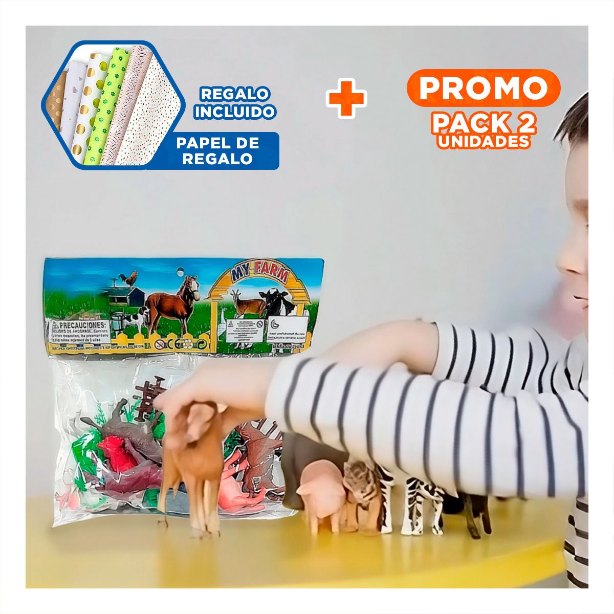 PACK2 MATERIAL EDUCATIVO DE ANIMALES DE GRANJA CON PLANTAS PARA HOGAR YPAPEL REGALO - 1
