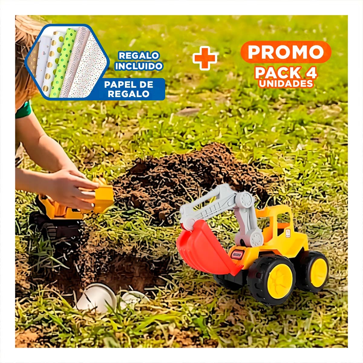 PACK4 PRESENTACION CARRO CONSTRUCTOR EXCAVADORA PARA JUEGO CREATIVO EN CASA YPAPEL REGALO - 1