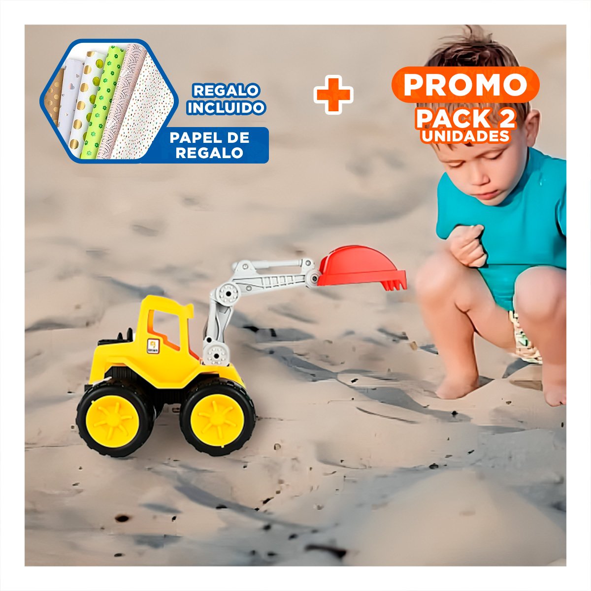 PACK2 FORMATO CARRO CONSTRUCTOR EXCAVADORA PARA USO DIARIO EN HOGAR YPAPEL REGALO - 1