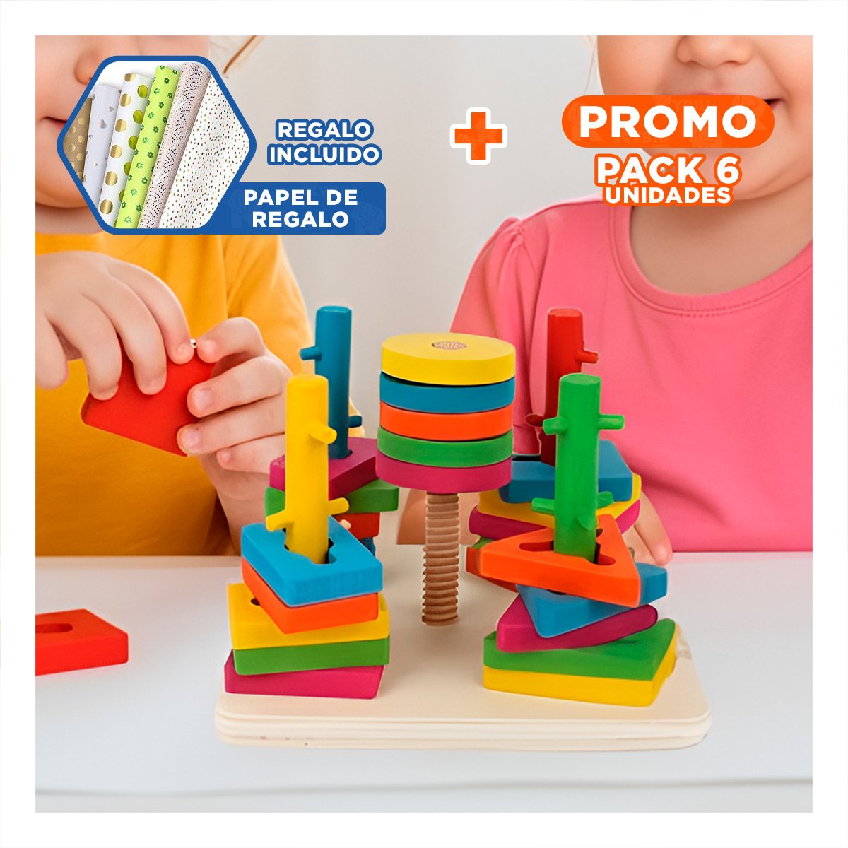 PACK6 ENTRETENIMIENTO DE ENCAJE MULTICOLOR CON DISENO DIDACTICO EN MADERA YPAPEL REGALO - 1