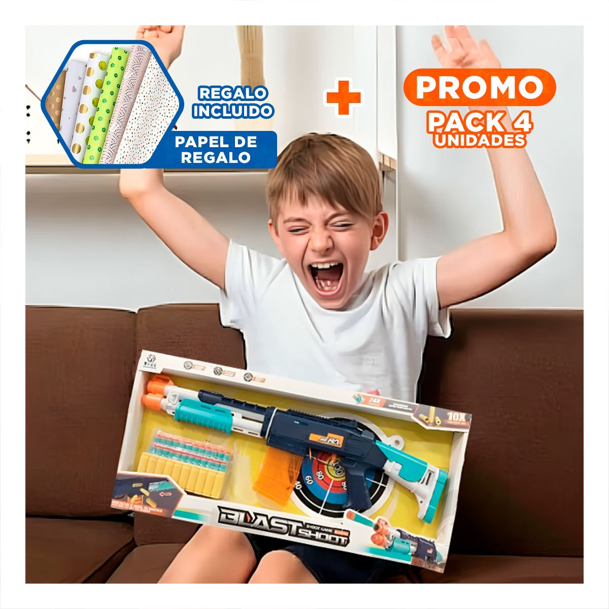 PACK4 DISPARADOR DE DARDOS EN CAJA PARA USO CASERO YPAPEL REGALO - 1