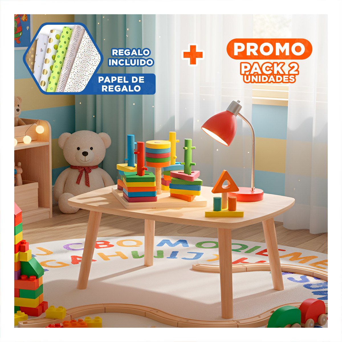 PACK2 EDUCATIVO DE MADERA CON ENCAJE MULTICOLOR PARA DESARROLLO MANUAL YPAPEL REGALO - 1