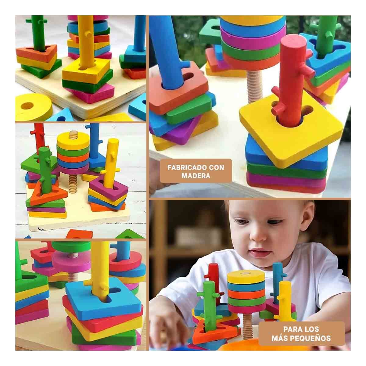 PACK2 EDUCATIVO DE MADERA CON ENCAJE MULTICOLOR PARA DESARROLLO MANUAL YPAPEL REGALO - 3