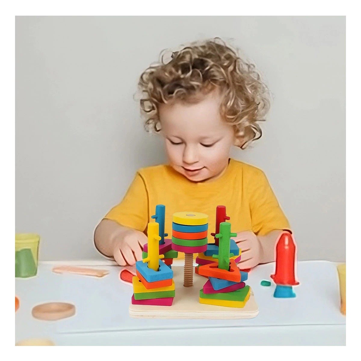PACK2 EDUCATIVO DIDACTICO DE ENCAJE MULTICOLOR CON FIGURAS DE MADERA CASA - 5