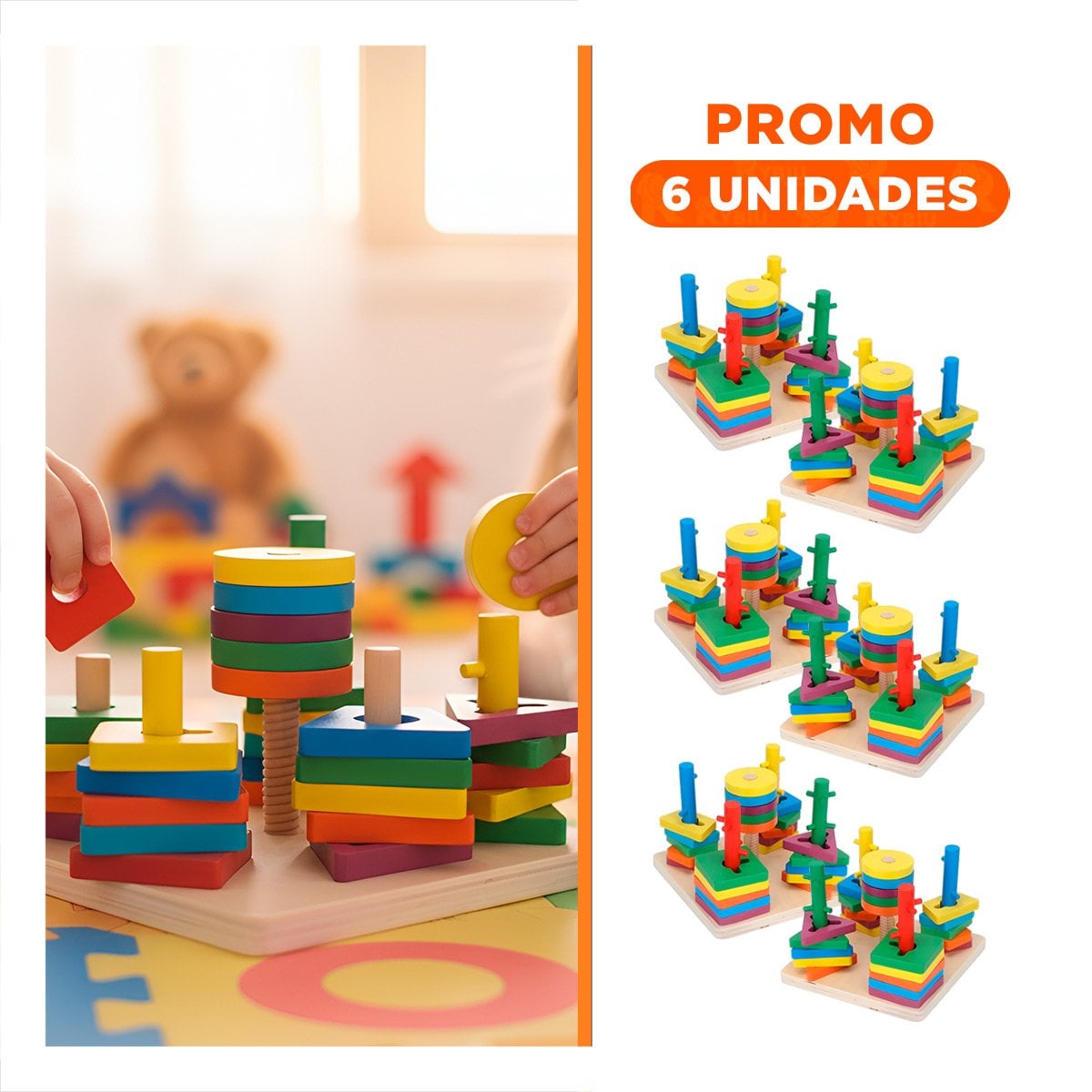 PACK6 ENTRETENIMIENTO DE MADERA CON ENCAJE MULTICOLOR PARA JUEGO EN HOGAR - 1