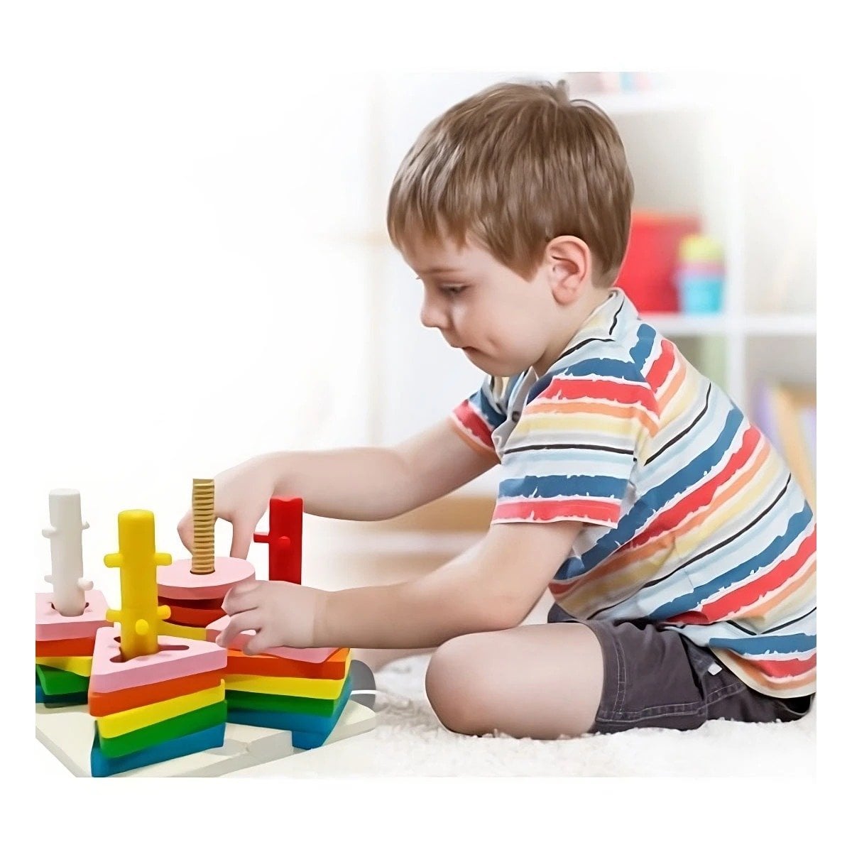 PACK6 ENTRETENIMIENTO DE MADERA CON ENCAJE MULTICOLOR PARA JUEGO EN HOGAR - 5